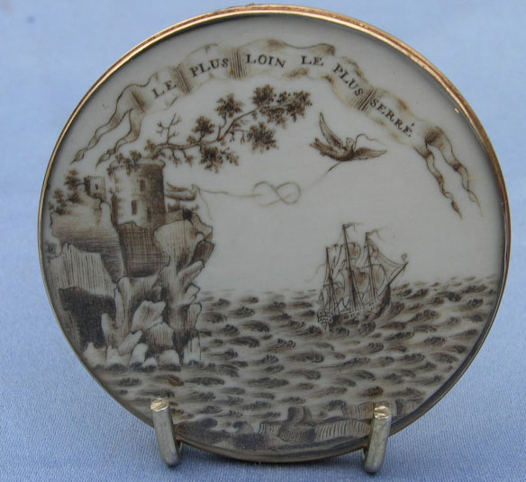 “Le Plus Loin Le Plus Serre” – “The further the distance the tighter the knot”, sepia miniature. 